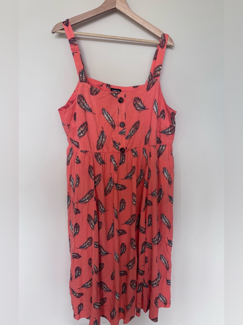 Torrid Coral Feather Print Sundress